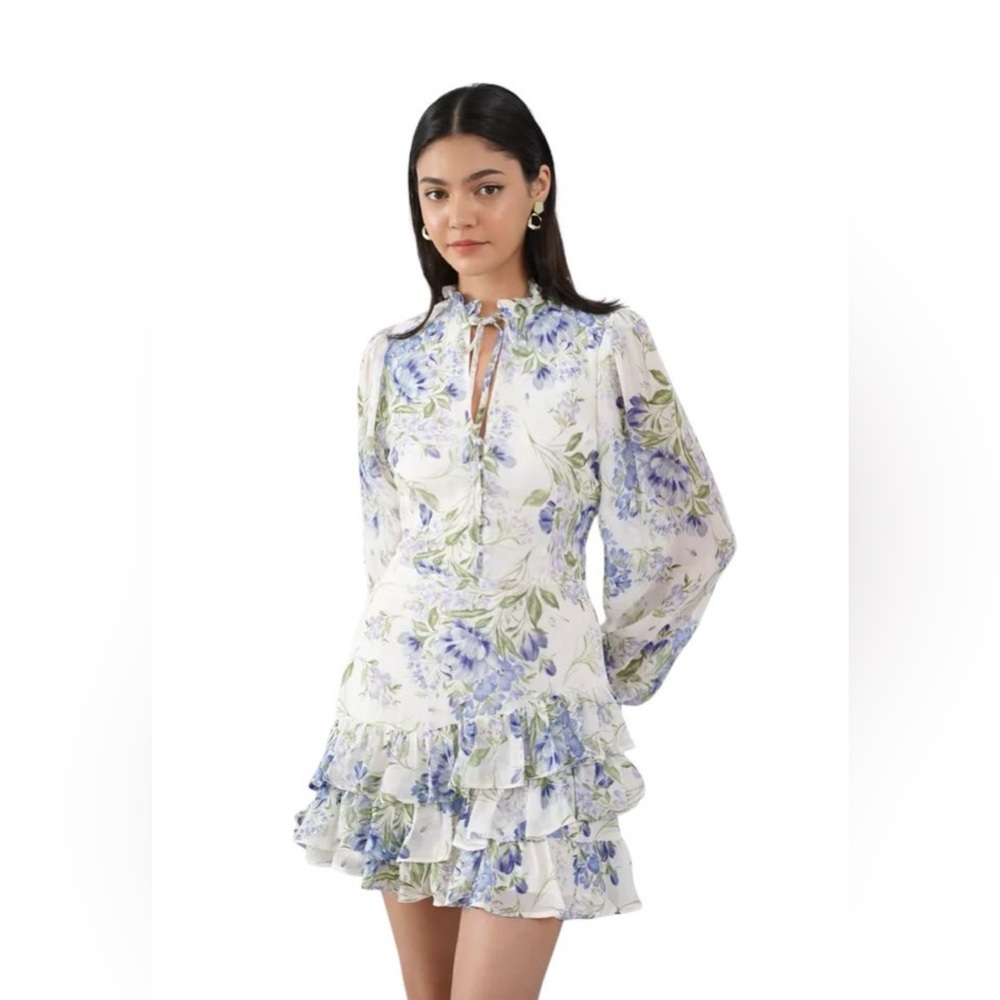 NEW Yumi Kim Jenna Floral Mini Dress Ivory Blue Ruffle Tiered Boho Romantic $375